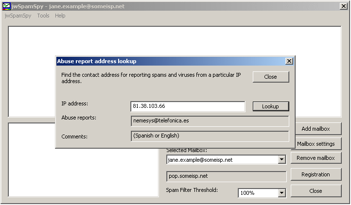 Picture: abuse lookup dialog